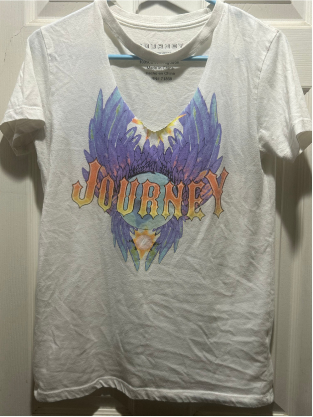 Women's Journey Band Graphic Tee White Purple Short Sleeve Size S